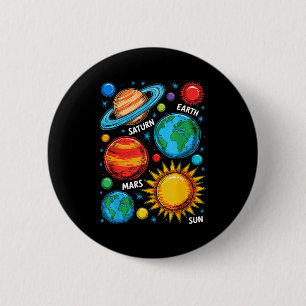 Badge Rond 5 Cm Planètes du système solaire Terre Mars Saturne Sol