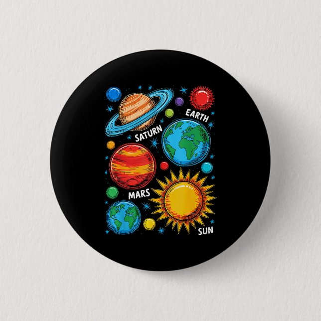 Badge Rond 5 Cm Planètes du système solaire Terre Mars Saturne Sol (Devant)