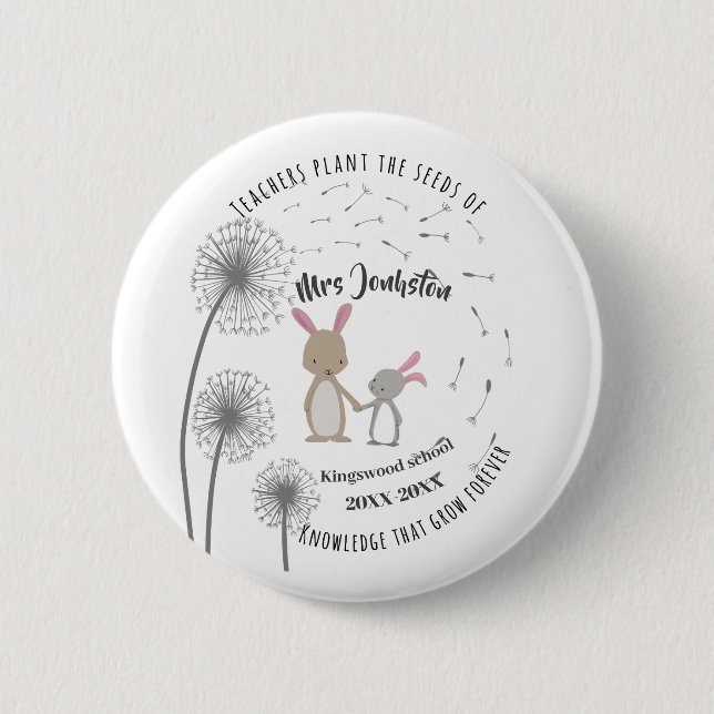 Badge Rond 5 Cm Plante la semence de la connaissance lapin lapin d (Devant)