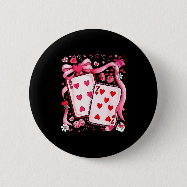 Badge Rond 5 Cm Playing Cards Valentine 67 Coquette Bow Couple Mat (Devant)