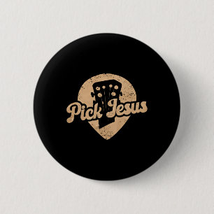 Badge Rond 5 Cm Plectre de guitare Jésus Musique Pasteur Joyeuse f
