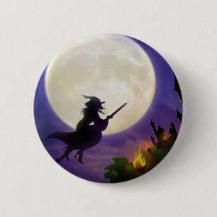 Badge Rond 5 Cm Pleine lune de sorcière d'Halloween