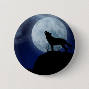 Badge Rond 5 Cm Pleine lune Wolf