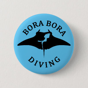 Badge Rond 5 Cm Plongée Sous-Marine Avec Raies Manta À Bora Bora