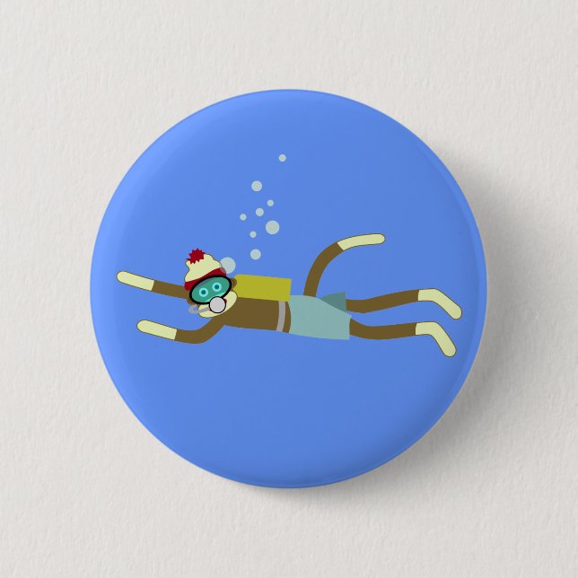 Badge Rond 5 Cm Plongeur autonome de singe de chaussette (Devant)