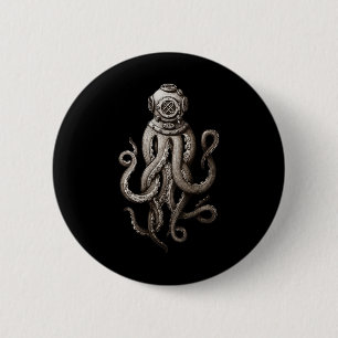 Badge Rond 5 Cm Plongeurs en mer profonde vintage Cthulhu Octopus