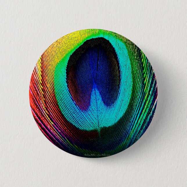Badge Rond 5 Cm Plume de paon vibrant (Devant)