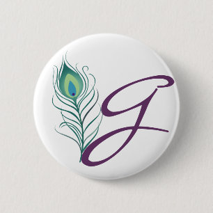 Badge Rond 5 Cm Plume élégante de paon de do-it-yourself