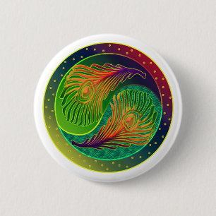 Badge Rond 5 Cm Plume Yin Yang 3 de paon