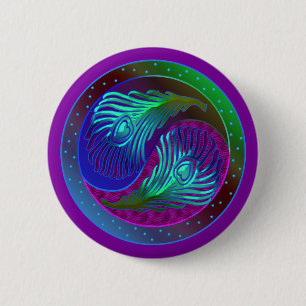 Badge Rond 5 Cm Plume Yin Yang 5 de paon