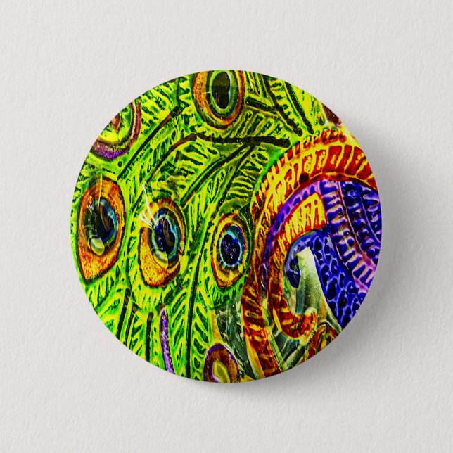 Badge Rond 5 Cm Plumes de paon (Devant)
