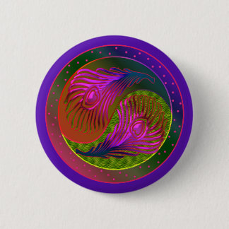 Badge Rond 5 Cm Plumes de paon Yin Yang 2