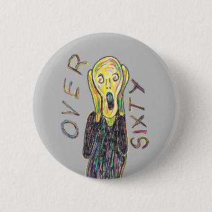 Badge Rond 5 Cm Plus de 60 ans insigne d'anniversaire 61e plus