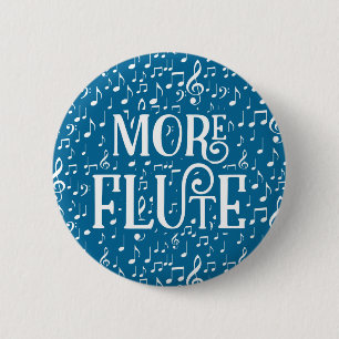 Badge Rond 5 Cm Plus de flute - Musique Bleue Blanc