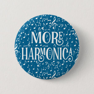 Badge Rond 5 Cm Plus d'harmonica - musique blanche bleue