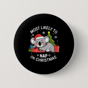 Badge Rond 5 Cm Plus susceptible de faire la sieste à Noël Koala d