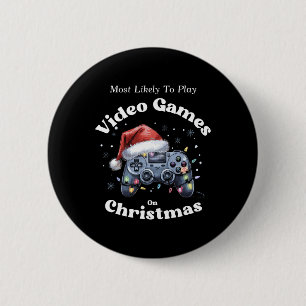 Badge Rond 5 Cm Plus susceptible de jouer aux jeux vidéo à Noël -