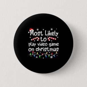 Badge Rond 5 Cm Plus susceptible de jouer aux jeux vidéo à Noël