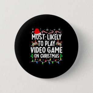 Badge Rond 5 Cm Plus susceptible de jouer aux jeux vidéo à Noël en