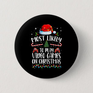 Badge Rond 5 Cm Plus susceptible de jouer aux jeux vidéo à Noël en