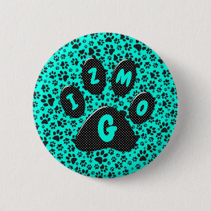 Badge Rond 5 Cm Poches de chien noir et blanc Pointe Polka sur cya