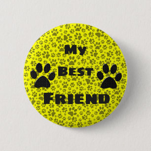 Badge Rond 5 Cm Poches de chien noir et blanc Pointe Polka sur le