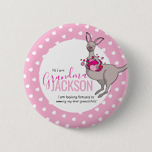 Badge Rond 5 Cm Pochette de Baby shower kangourou dans les coeurs
