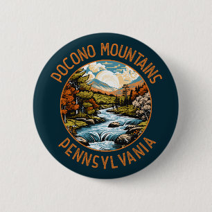 Badge Rond 5 Cm Pocono Mountains Pennsylvania Sunset Retro Art