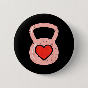 Badge Rond 5 Cm Poêle à cœur Kettlebell Gym Fitness Saint-Valentin