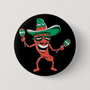 Badge Rond 5 Cm Poepper de fête à Sombrero avec Maracas