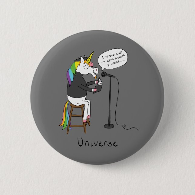 Badge Rond 5 Cm Poésie de licorne drôle mignonne dessin animé (Devant)