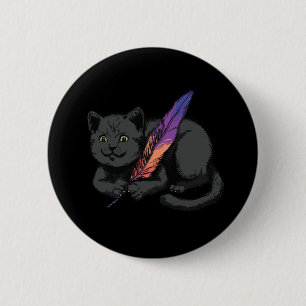 Badge Rond 5 Cm Poète Chat Noir