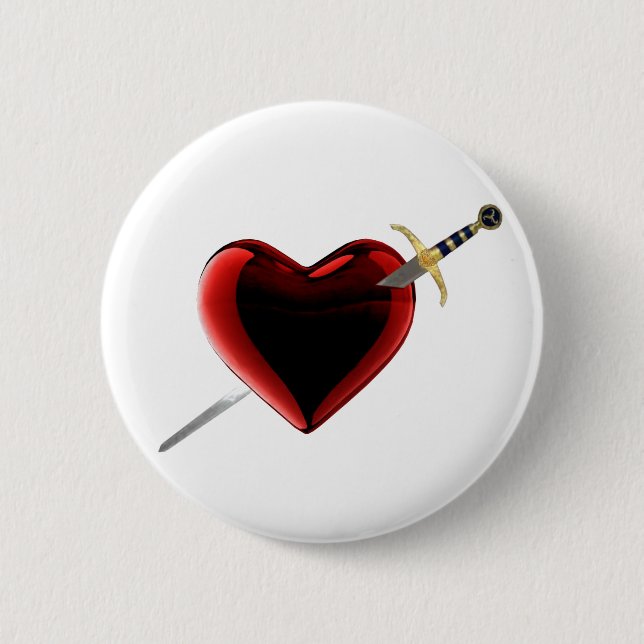 Badge Rond 5 Cm Poignée Dans Le Bouton Coeur (Devant)