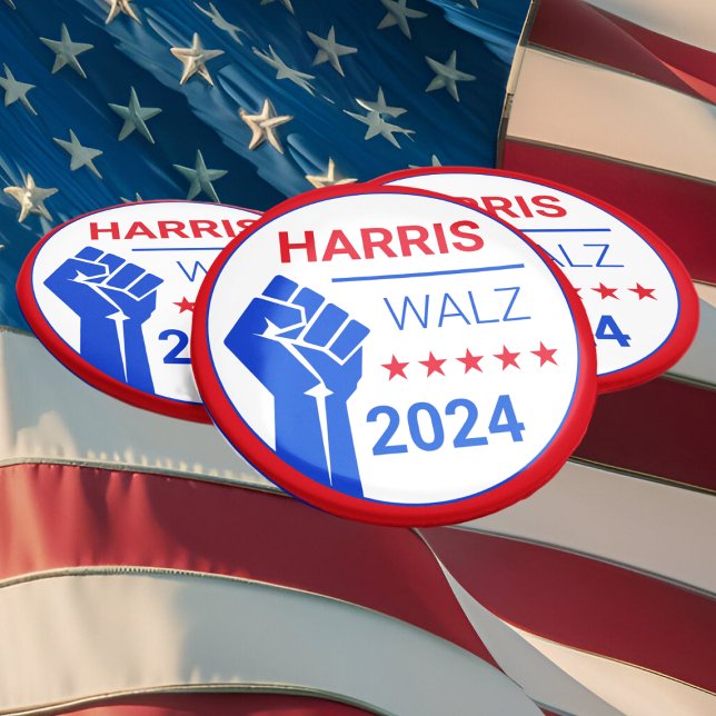Badge Rond 5 Cm Poing Bleu Élevé ! Kamala Harris/Walz 2024 (Créateur téléchargé)