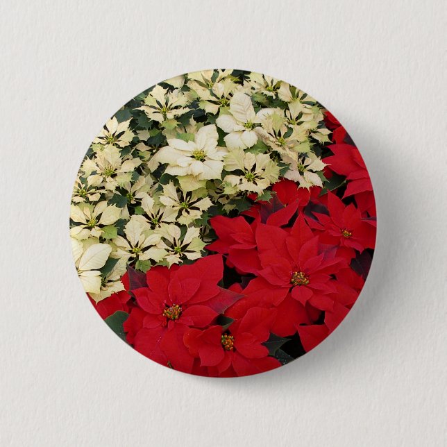 Badge Rond 5 Cm Poinsettias blanches et rouges I Holiday Floral (Devant)