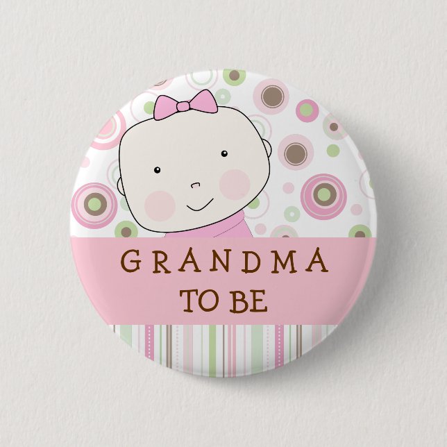 Badge Rond 5 Cm Point de polka rose - "grand-maman à être" Pin (Devant)