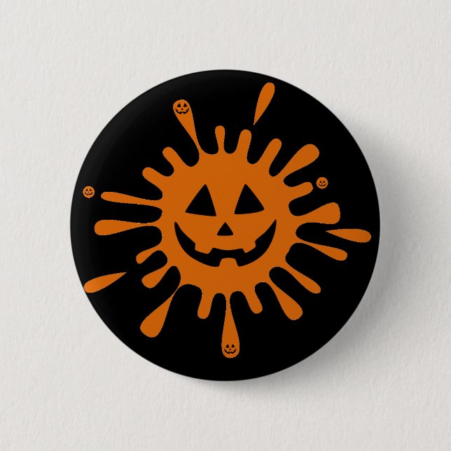 Badge Rond 5 Cm Pointe orange avec visage citrouille (Devant)