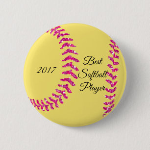 Badge Rond 5 Cm Points de suture de softball en faux brillant rose