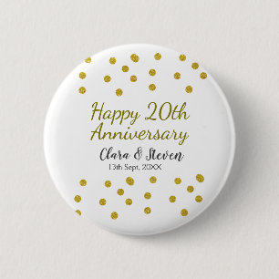 Badge Rond 5 Cm Points dorés scintillent joyeux 20e anniversaire d