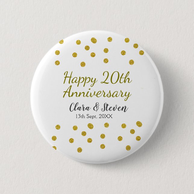 Badge Rond 5 Cm Points dorés scintillent joyeux 20e anniversaire d (Devant)