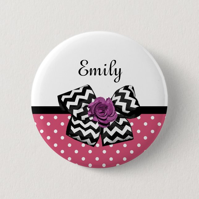 Badge Rond 5 Cm Points roses mignons Rose pourpre Chevron Bow et n (Devant)