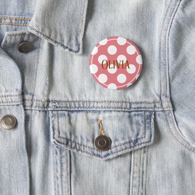 Badge Rond 5 Cm Points roses modernes (En situation)
