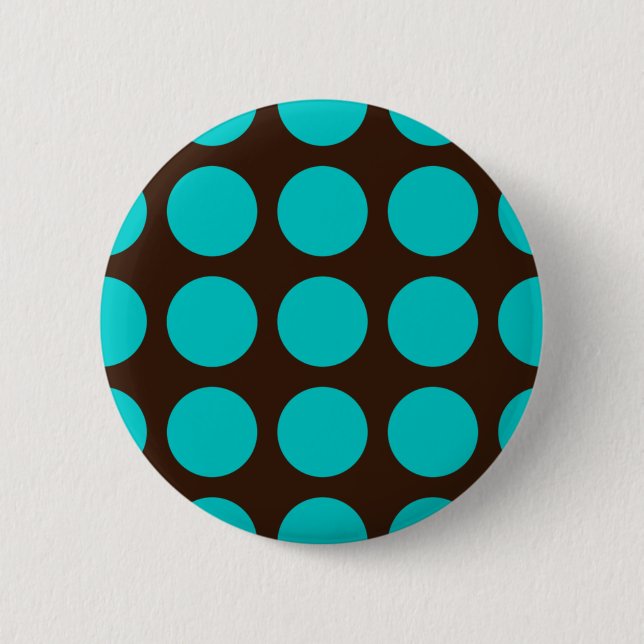 Badge Rond 5 Cm Points turquoises sur le chocolat Brown (Devant)