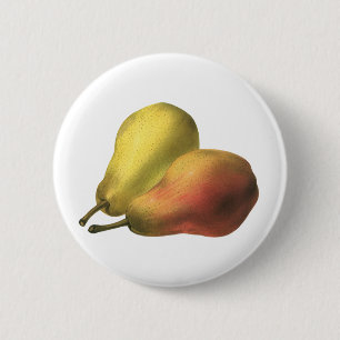 Badge Rond 5 Cm Poires Vintage, Aliments Biologiques, Fruits Mûrs