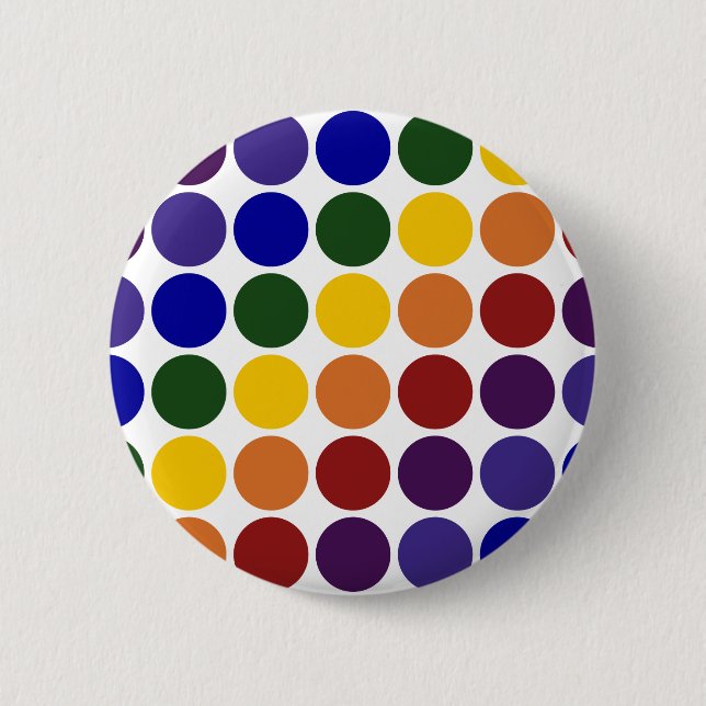 Badge Rond 5 Cm Pois arc-en-ciel en blanc (Devant)