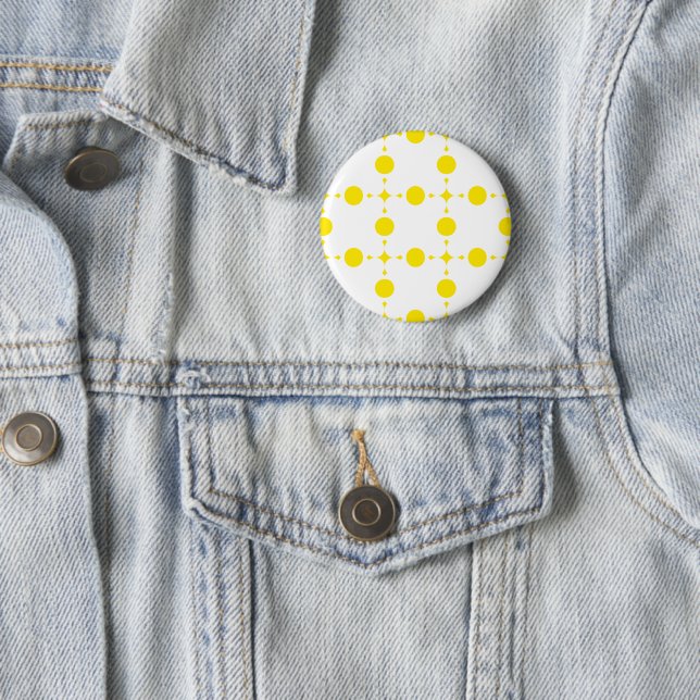 Badge Rond 5 Cm Pois Jaunes, Motif Polka Dot, Points, Pots (En situation)
