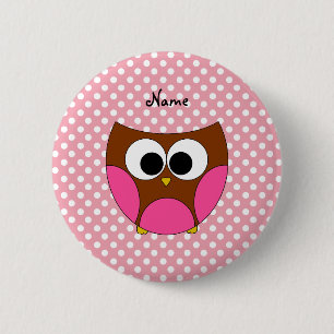 Badge Rond 5 Cm Pois nommé personnalisé de blanc de rose de hibou