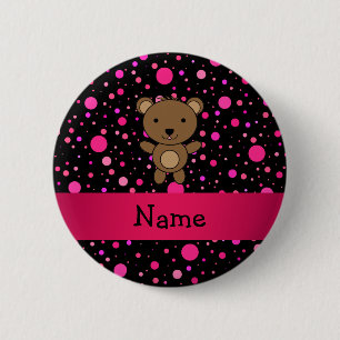 Badge Rond 5 Cm Pois nommé personnalisé de rose de noir d'ours