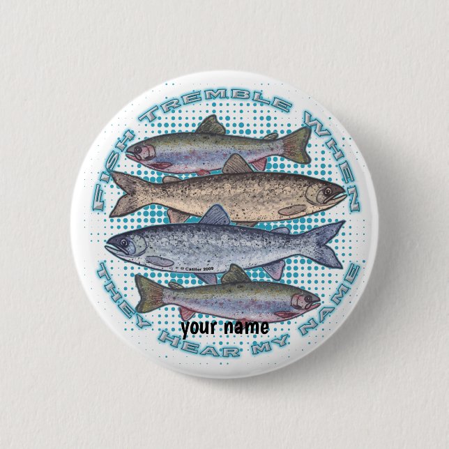 Badge Rond 5 Cm Poisson Bouton épingle Tremble (Devant)