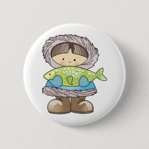 BADGE ROND 5 CM POISSON DE DÉTENTE ESKIMO